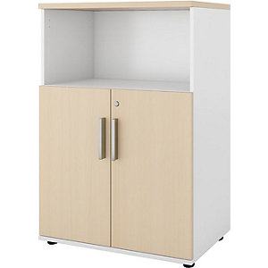 Schrank Portland, BxT 800 x 420 mm, H 1138 mm, Türhöhe 700 mm, weiß gebürstet / Birke.