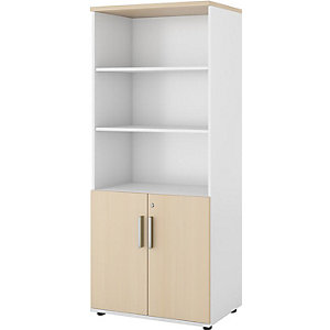 Schrank Portland, BxT 800 x 420 mm, H 1845 mm, Türhöhe 700 mm, weiß gebürstet / Birke.