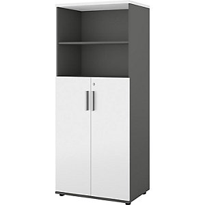 Schrank Portland, BxT 800 x 420 mm, H 1845 mm, Türhöhe 1060 mm, dunkelgrau / weiß gebürstet.