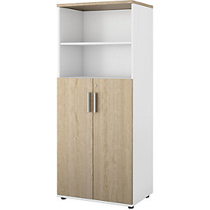 Schrank Portland, BxT 800 x 420 mm, H 1845 mm, Türhöhe 1060 mm, weiß gebürstet / Eiche.