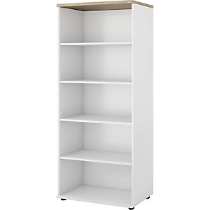Büroregal Portland, HxBxT 1845 x 800 x 420 mm, weiß gebürstet / Eiche.