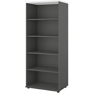 Büroregal Portland, HxBxT 1845 x 800 x 420 mm, dunkelgrau / weiß gebürstet.