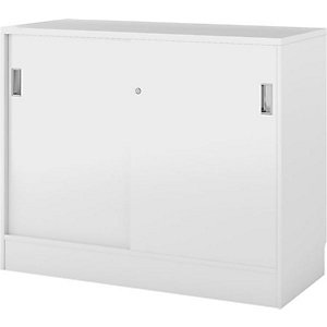 Schrank Chicago mit Schiebetüren, HxBxT 948 x 1215 x 400 mm, weiß gebürstet.
