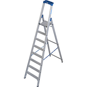Alu-Stufenstehleiter, mit R13-Rutschhemmung, einseitig begehbar, 8 Stufen inkl. Plattform.