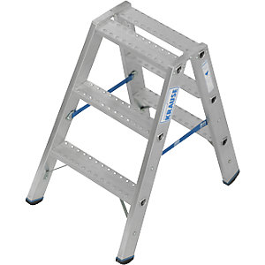 Alu-Stufenstehleiter, mit R13-Rutschhemmung, beidseitig begehbar, 2x3 Stufen.