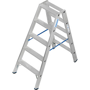 Alu-Stufenstehleiter, mit R13-Rutschhemmung, beidseitig begehbar, 2x5 Stufen.