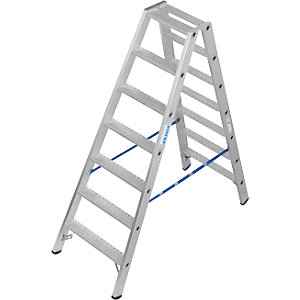 Alu-Stufenstehleiter, mit R13-Rutschhemmung, beidseitig begehbar, 2x7 Stufen.