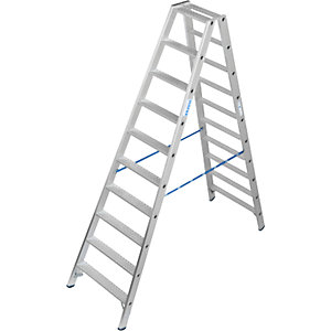 Alu-Stufenstehleiter, mit R13-Rutschhemmung, beidseitig begehbar, 2x10 Stufen.