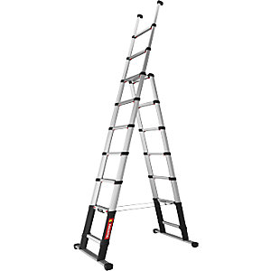 Teleskop-Mehrzweckleiter COMBI LINE, 80 mm Stufentiefe, 9 Stufen, max. Arbeitshöhe 3,8 m.