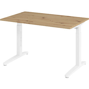 ANNY - Schreibtisch mit C-Fußgestell, höhenverstellbar 650 - 850 mm, Breite 1200 mm, Asteiche / weiß.