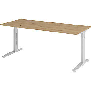 ANNY - Schreibtisch mit C-Fußgestell, höhenverstellbar 650 - 850 mm, Breite 1800 mm, Asteiche / alusilber.