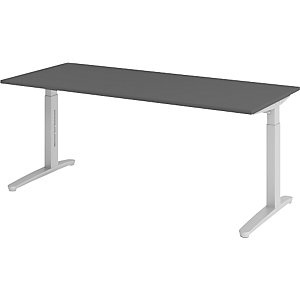 ANNY - Schreibtisch mit C-Fußgestell, höhenverstellbar 650 - 850 mm, Breite 1800 mm, graphit / alusilber.