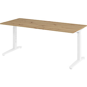 ANNY - Schreibtisch mit C-Fußgestell, höhenverstellbar 650 - 850 mm, Breite 1800 mm, Asteiche / weiß.