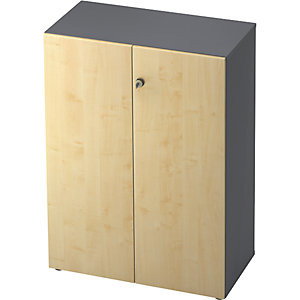 Aktenschrank, Flügeltüren, 2 Fachböden, graphit / Ahorn-Dekor.