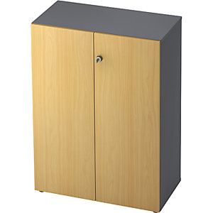 Aktenschrank, Flügeltüren, 2 Fachböden, graphit / Buche.