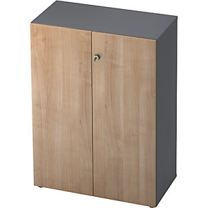 Aktenschrank, Flügeltüren, 2 Fachböden, graphit / Nussbaum-Dekor.