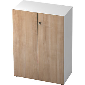 Aktenschrank, Flügeltüren, 2 Fachböden, weiß / Nussbaum-Dekor.