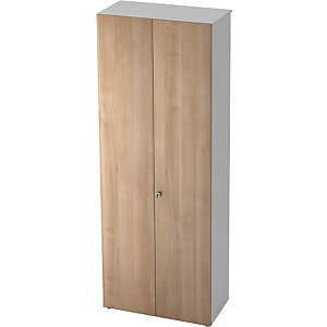 Aktenschrank, Flügeltüren, 5 Fachböden, weiß / Nussbaum-Dekor.
