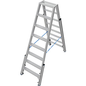 Treppen-Stufenstehleiter, mit Niveauausgleich, beidseitig begehbar, 2x8 Stufen.