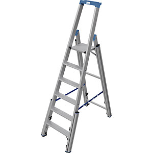 Treppen-Stufenstehleiter, mit Niveauausgleich, einseitig begehbar, 6 Stufen.