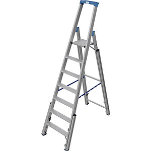 Treppen-Stufenstehleiter, mit Niveauausgleich, einseitig begehbar, 7 Stufen.
