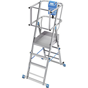 Teleskop-Plattformleiter, höhenverstellbar durch ClickMatic-System, mit umlaufendem Geländer, 3 - 5 Sprossen.