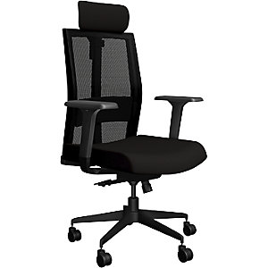 Bürodrehstuhl AERO, mit Armlehnen und Kopfstütze, schwarz.