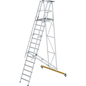 Alu-Plattformleiter, fahrbar, mit 3-seitigem Plattformgeländer, 14 Sprossen inkl. Plattform.