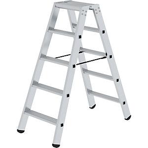 Stufen-Stehleiter, beidseitig, Standard-Ausführung, 2 x 5 Stufen.
