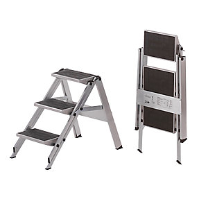 Alu-Klapptreppe, Stufen Alu mit PVC-Belag, ohne Sicherheitsbügel, 3 Stufen.