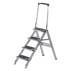 Alu-Klapptreppe, Stufen Alu mit PVC-Belag, mit Sicherheitsbügel, 4 Stufen.