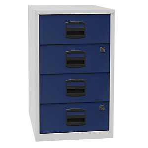 Beistellschrank PFA, 4 Universalschubladen, lichtgrau / oxfordblau.