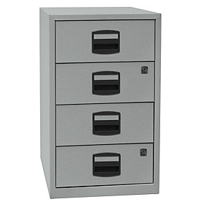 Beistellschrank PFA, 4 Universalschubladen, silber.