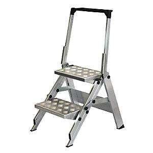 Alu-Klapptreppe, Stufen Aluminium geriffelt, mit Sicherheitsbügel, 2 Stufen.