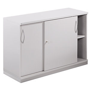 THEA - Schiebetürenschrank, 1 Fachboden, 2 Ordnerhöhen, lichtgrau.