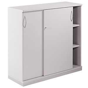 THEA - Schiebetürenschrank, 2 Fachböden, 3 Ordnerhöhen, lichtgrau.