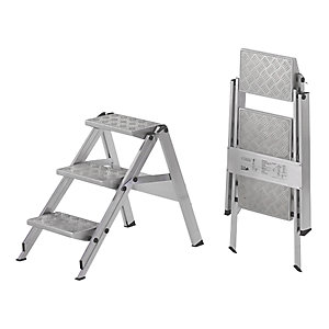 Alu-Klapptreppe, Stufen Aluminium geriffelt, ohne Sicherheitsbügel, 3 Stufen.