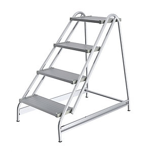 Aluminium-Arbeitspodest, Stufen aus geriffeltem Aluminium, einseitig begehbar, 4 Stufen.