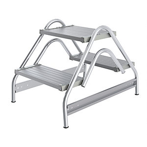 Aluminium-Arbeitspodest, Stufen aus geriffeltem Aluminium, beidseitig begehbar, 2 Stufen.