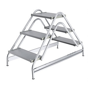 Aluminium-Arbeitspodest, Stufen aus geriffeltem Aluminium, beidseitig begehbar, 3 Stufen.