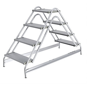 Aluminium-Arbeitspodest, Stufen aus geriffeltem Aluminium, beidseitig begehbar, 4 Stufen.
