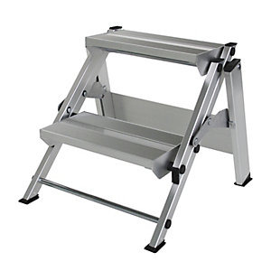Alu-Klapptreppe, ohne Sicherheitsbügel, 2 Stufen.